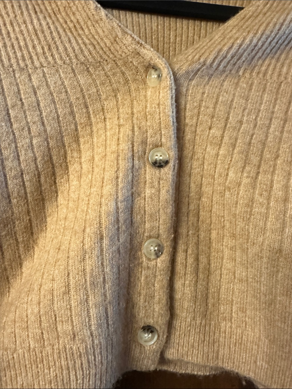 Topshop Cropped Ribbed Button-Front Cardigan - Cream - Picture 4 of 5